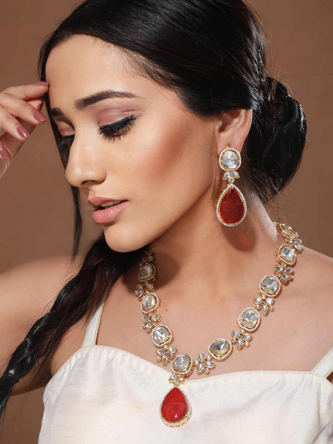 Victorian Ruby Dual Tone Uncut Polki Kundan Jewellery Set, zaveri pearls, sale price rs, sale price, sale gold plated, sale gold, sale, rubans, ring, regular price, priyassi jewellery, kushal